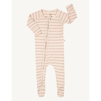 Boody Baby Long Sleeve Onesie Chalk/Rose Stripe 0-3