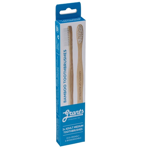 GRA Bamboo Toothbrush Twin Pk Adult Medium