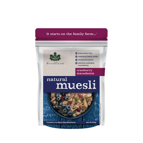 Brookfarm Natural Macadamia Muesli Cranberry 500gm