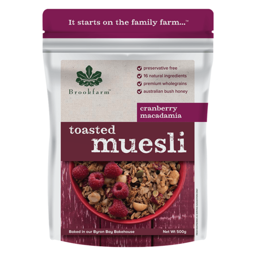 Brookfarm Toasted Macadamia Muesli Cranberry 500gm