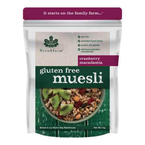 Brookfarm GF Macadamia Muesli Cranberry 1kg