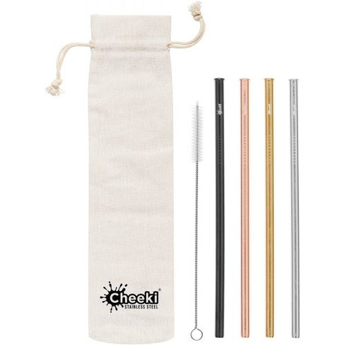 CHE Straight 4 Pack Silver, Gold, Rose Gold, Black & Brush Straws