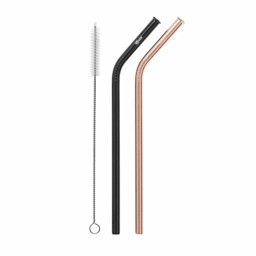 CHE Bent 2 Pack Rose Gold, Black & Brush Straws