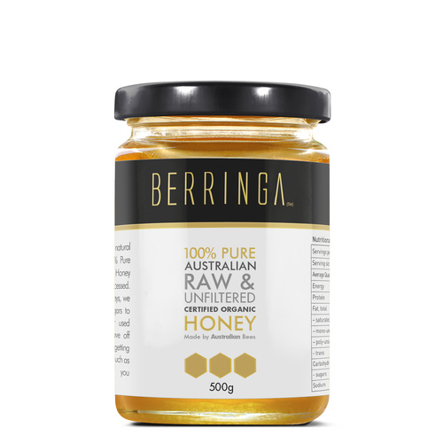 Berringa Raw Eucalyptus Organic Honey 500gm glass