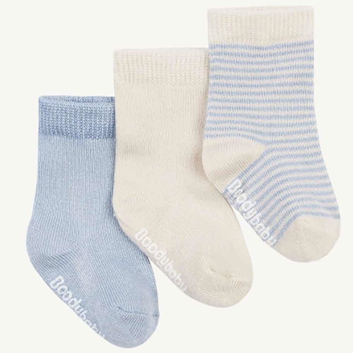 Boody Baby Pack of 3 Socks Chalk/Sky Stripe 0-3