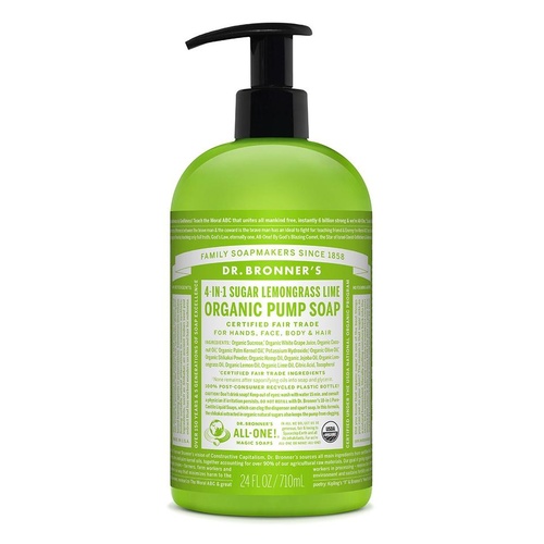 Dr Bronner's Hand & Body Pump Soap Lemongrass Lime 710ml