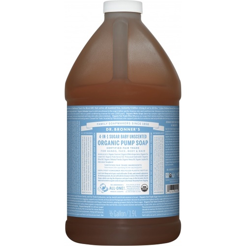 Dr Bronner's Hand & Body Pump Soap Baby Unscented Refill 1.89ltr